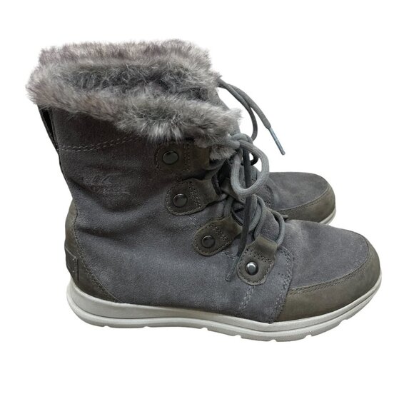 Sorel Explorer Joan‎ Boots Women's Size 7 Grey Suede Fur Waterproof NL3039-052 - Picture 1 of 9